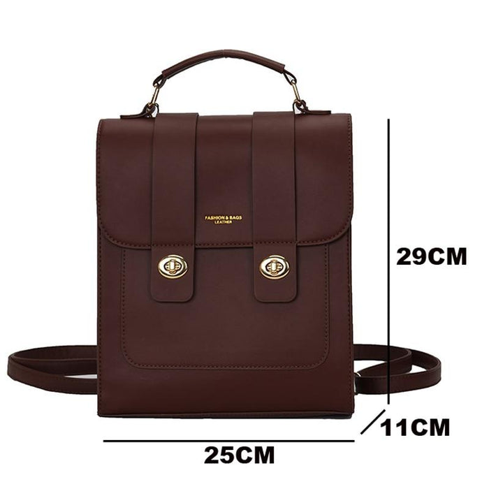 Vintage Faux Leather Buckle Backpack