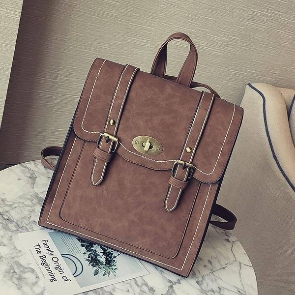 Vintage Faux Leather Buckle Backpack