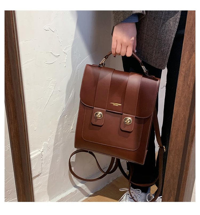 Vintage Faux Leather Buckle Backpack