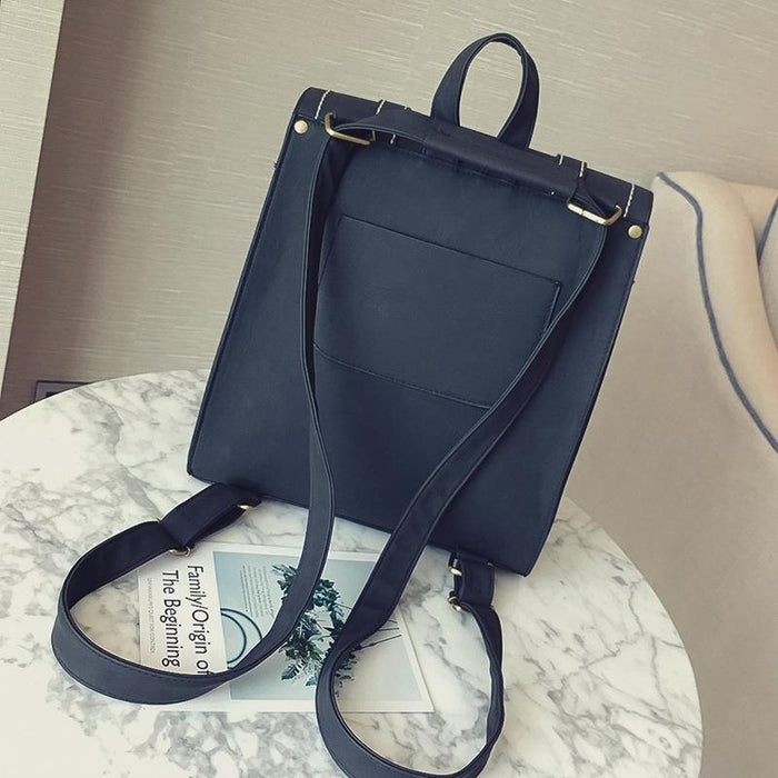 Vintage Faux Leather Buckle Backpack