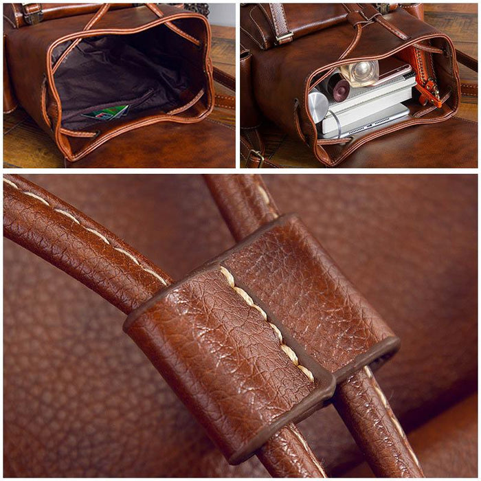 Vintage Faux Leather Drawstring Backpack