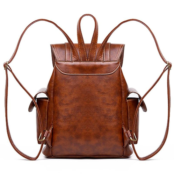 Vintage Faux Leather Drawstring Backpack