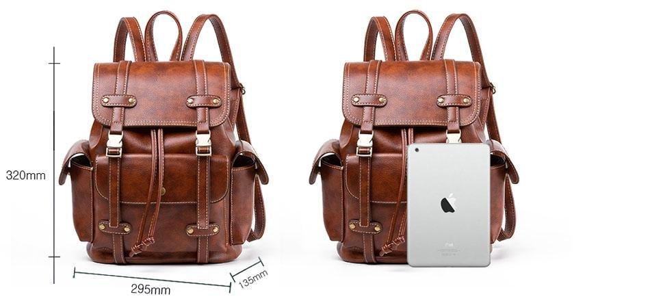 Vintage Faux Leather Drawstring Backpack