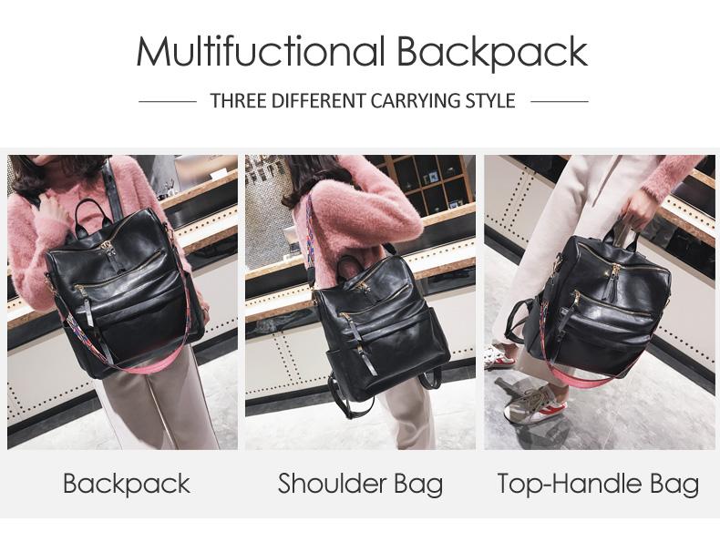 Large Faux Leather Travel Backpack Purse