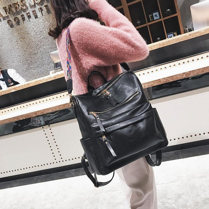Large Faux Leather Travel Backpack Purse