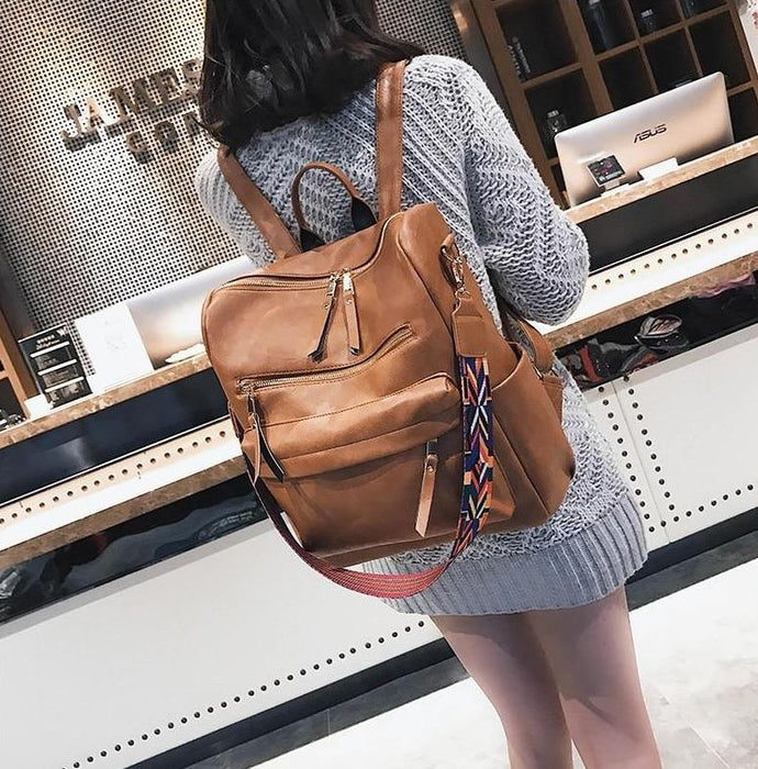 Large Faux Leather Travel Backpack Purse