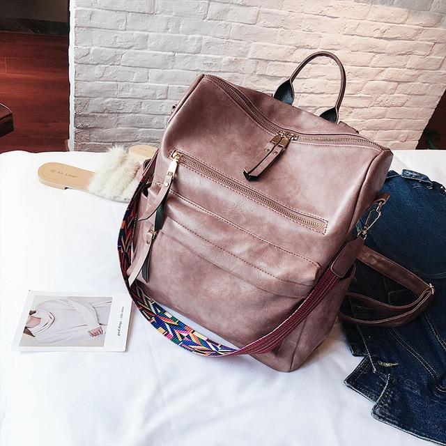 Large Faux Leather Travel Backpack Purse