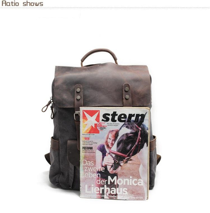 Canvas Leather Laptop Backpack Vintage Rucksack