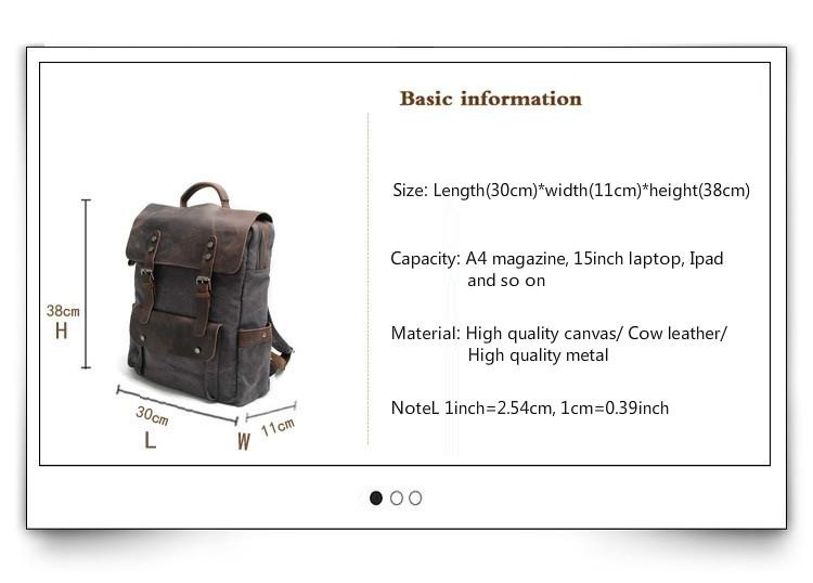Canvas Leather Laptop Backpack Vintage Rucksack