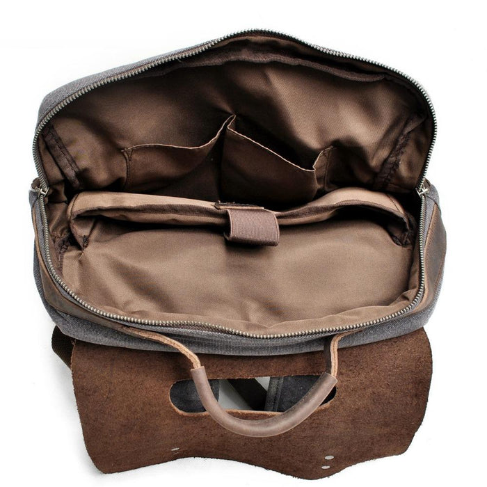 Canvas Leather Laptop Backpack Vintage Rucksack