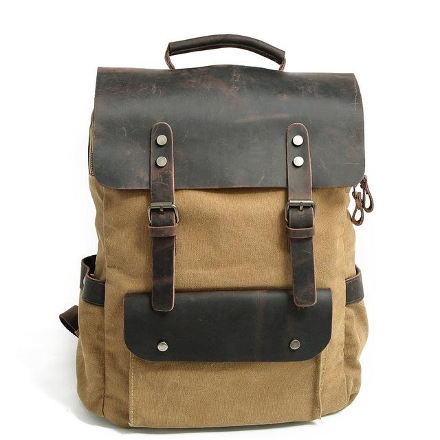 Canvas Leather Laptop Backpack Vintage Rucksack