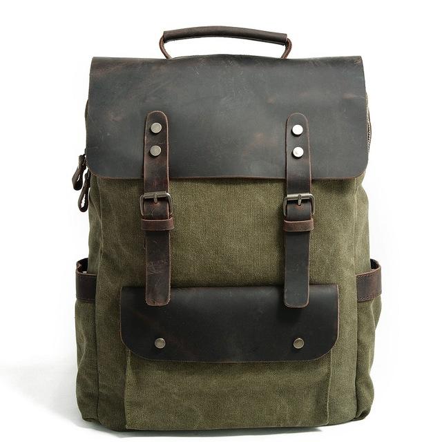 Canvas Leather Laptop Backpack Vintage Rucksack