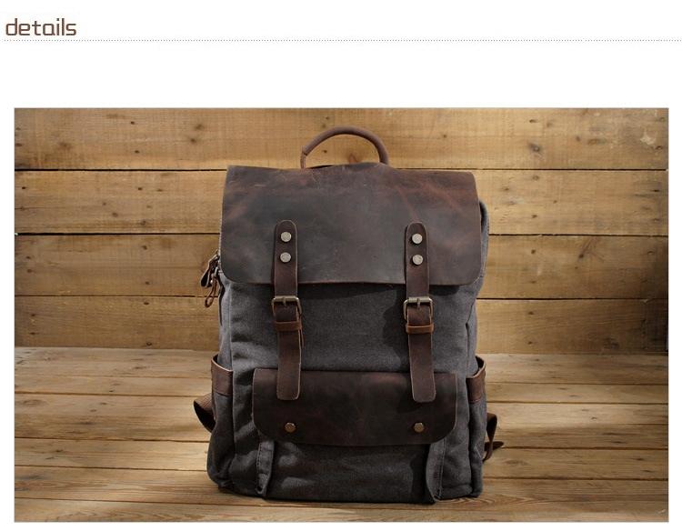 Canvas Leather Laptop Backpack Vintage Rucksack