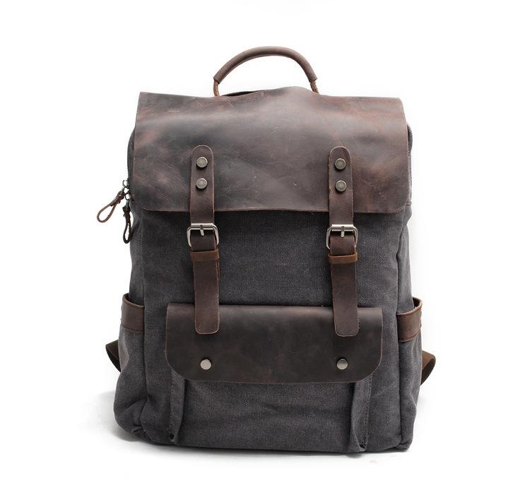 Canvas Leather Laptop Backpack Vintage Rucksack