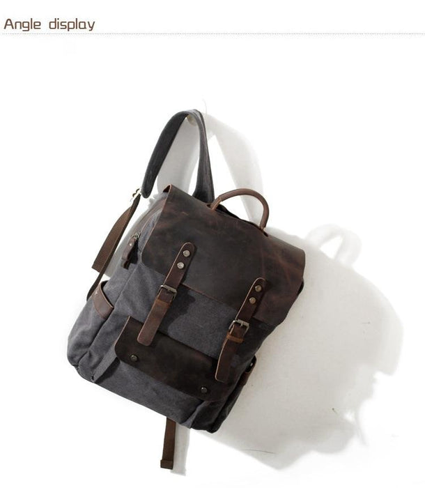 Canvas Leather Laptop Backpack Vintage Rucksack