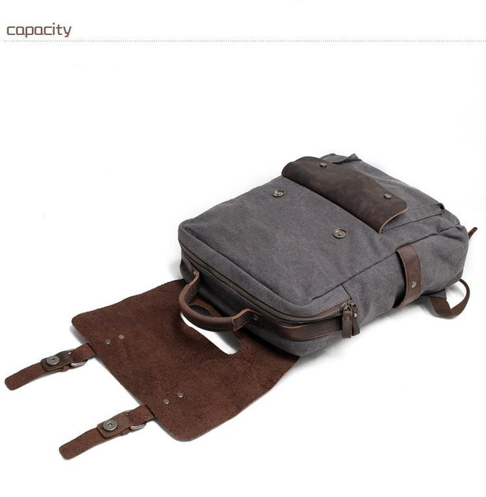 Canvas Leather Laptop Backpack Vintage Rucksack