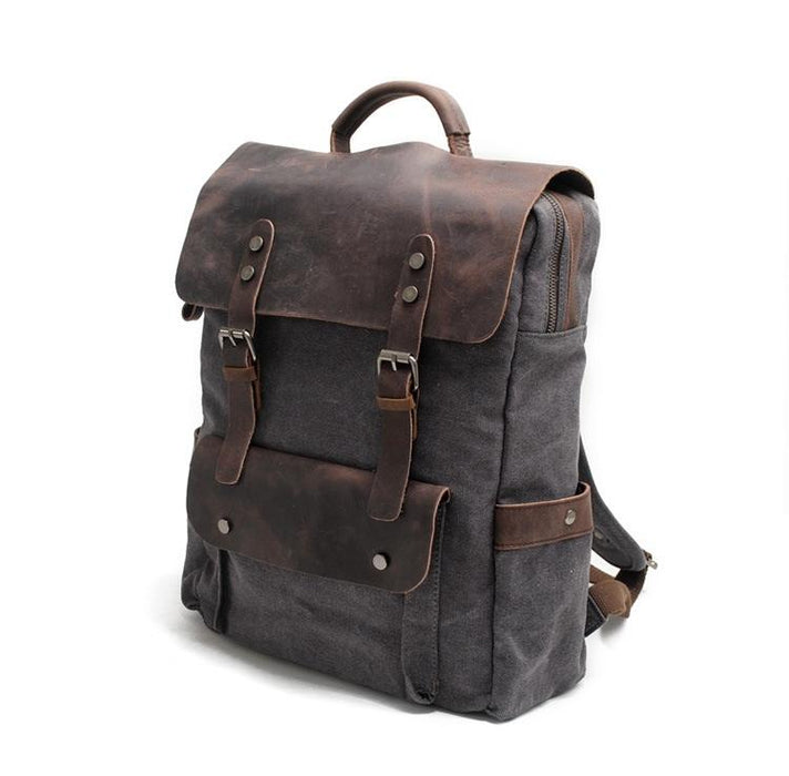 Canvas Leather Laptop Backpack Vintage Rucksack