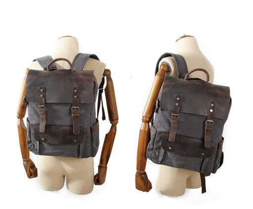 Canvas Leather Laptop Backpack Vintage Rucksack