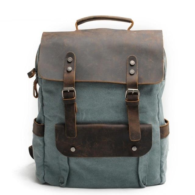 Canvas Leather Laptop Backpack Vintage Rucksack