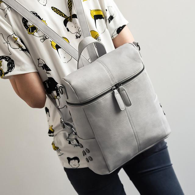 Vintage Faux Leather Zip Top Backpack