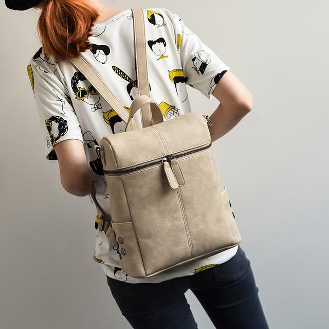 Vintage Faux Leather Zip Top Backpack