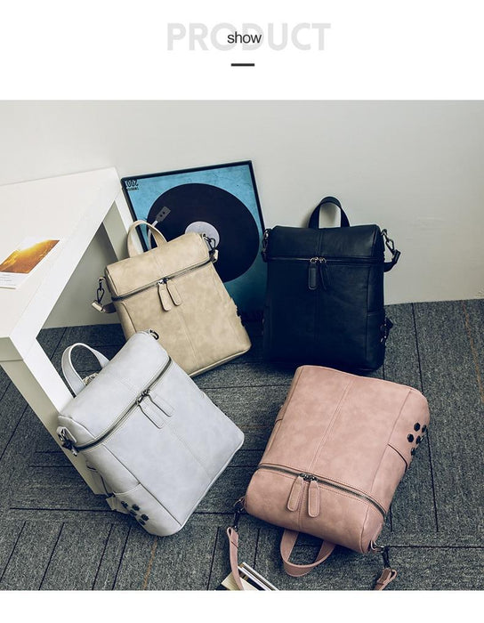 Vintage Faux Leather Zip Top Backpack