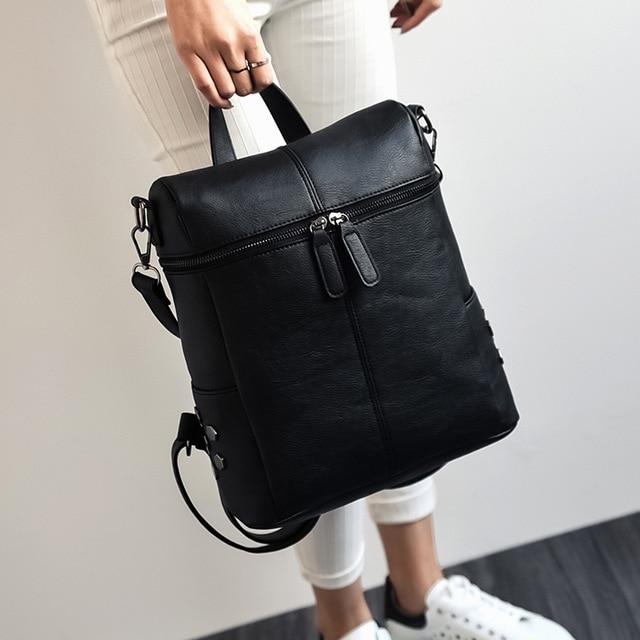 Vintage Faux Leather Zip Top Backpack