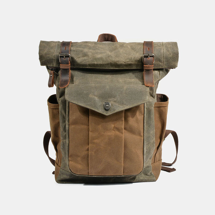 Waxed Canvas Roll Top Backpack Vintage Laptop Rucksack