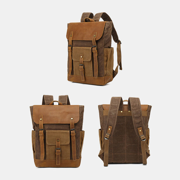 6Waxed Canvas Leather Backpack Vintage Laptop Backpack