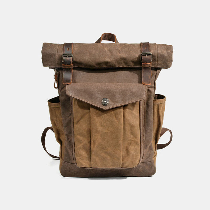 Waxed Canvas Roll Top Backpack Vintage Laptop Rucksack