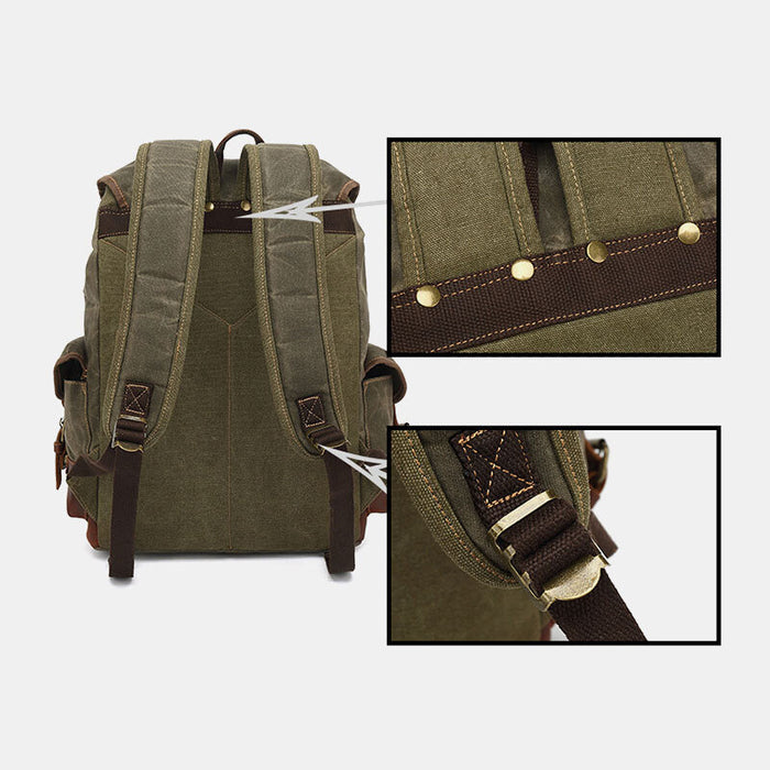 Vintage Waxed Canvas Leather Travel Backpack