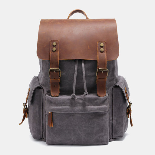 Large Vintage Waxed Canvas Leather Backpack