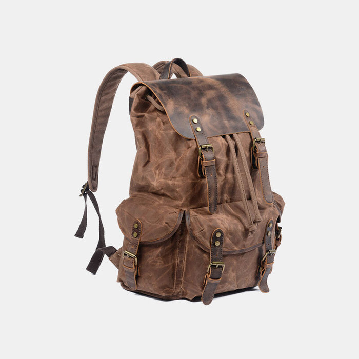 Large Vintage Waxed Canvas Leather Backpack