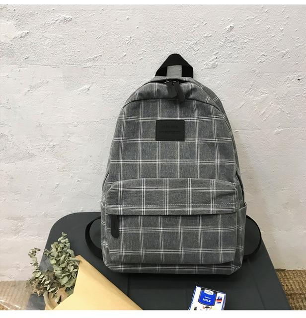 School Backpack, Light Simple Checkered School Bag, Striped Book Bag —