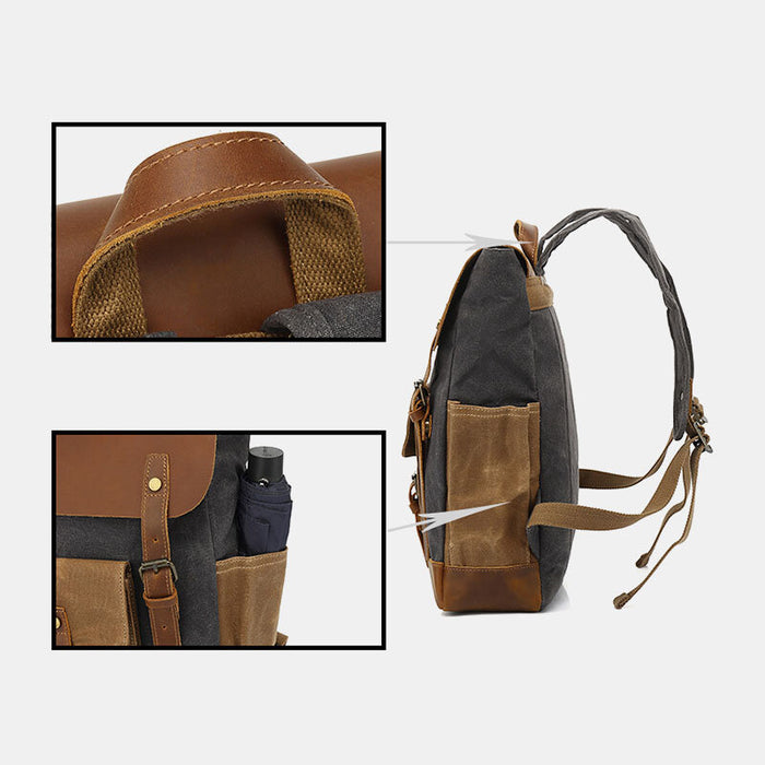 Waxed Canvas Leather Backpack Vintage Laptop Backpack