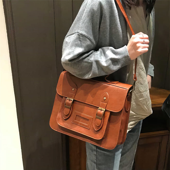 Vintage Faux Leather Satchel Backpack