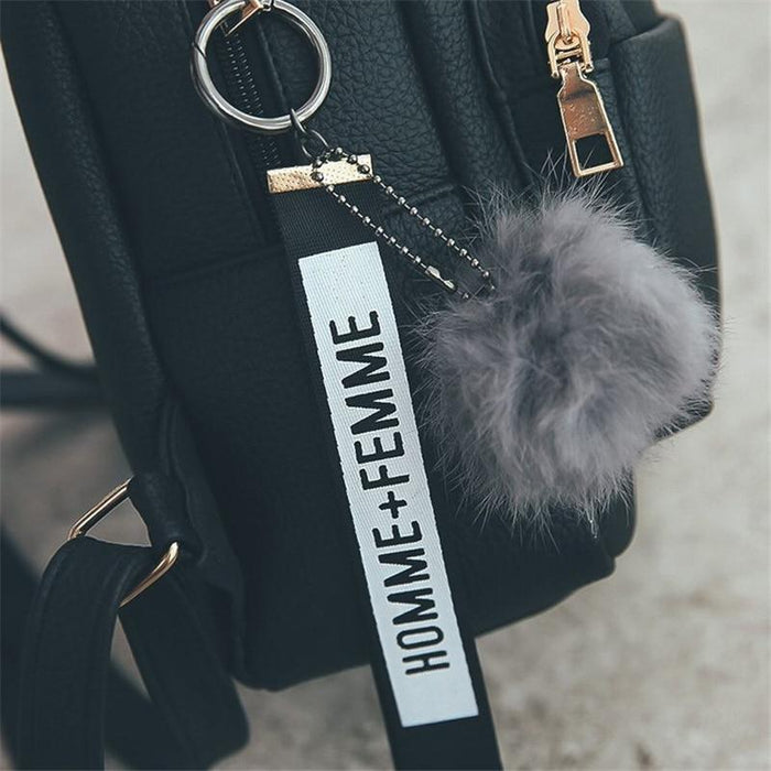 Fuzzy Ball - Pendant Mini Faux Leather Backpack