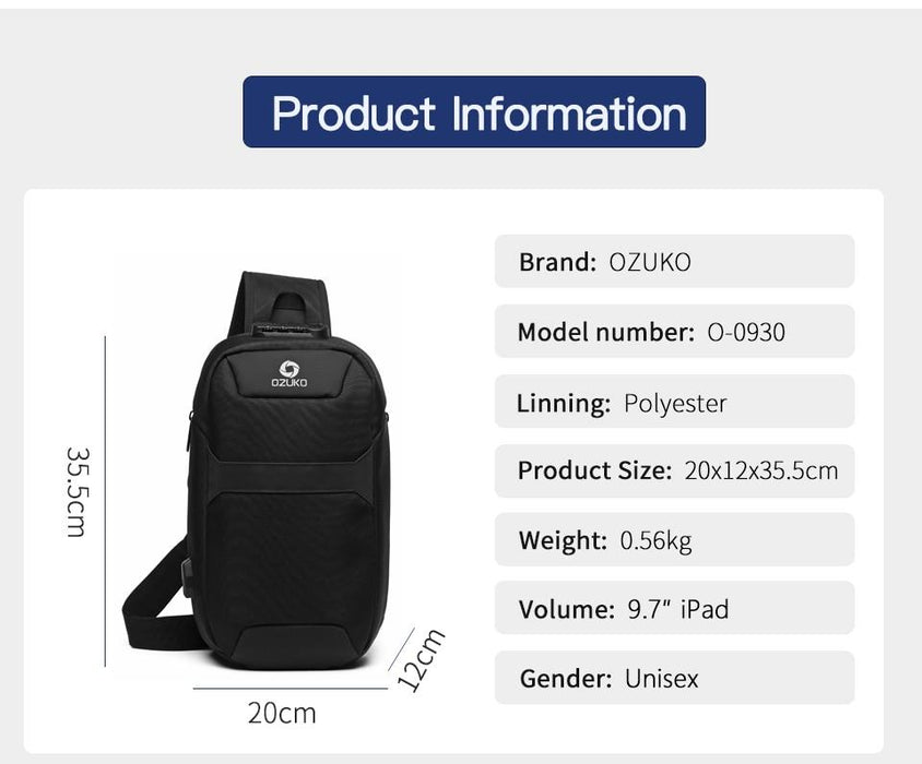 Anti-theft Crossbody Sling Backpack With USB Port