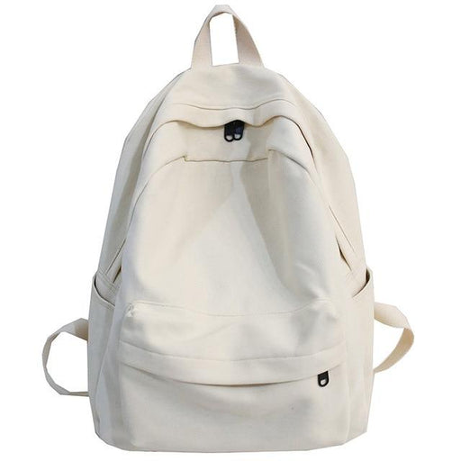 Simple Basic Canvas School Backpack - White