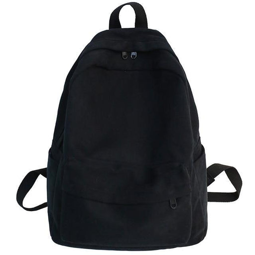 Simple Basic Canvas School Backpack - Black