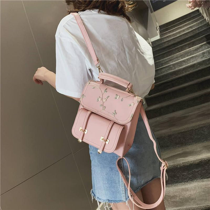 bristol small floral appliqué leather backpack Backpack Purse, Floral Embroidery Vintage Faux Leather Backpack Purse — Pesann.com