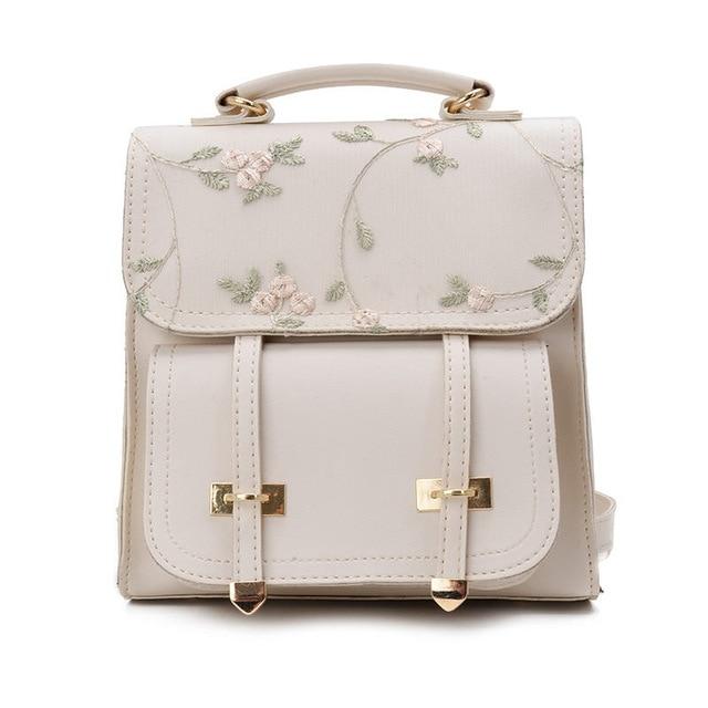Floral Embroidery Leather Backpack Purse