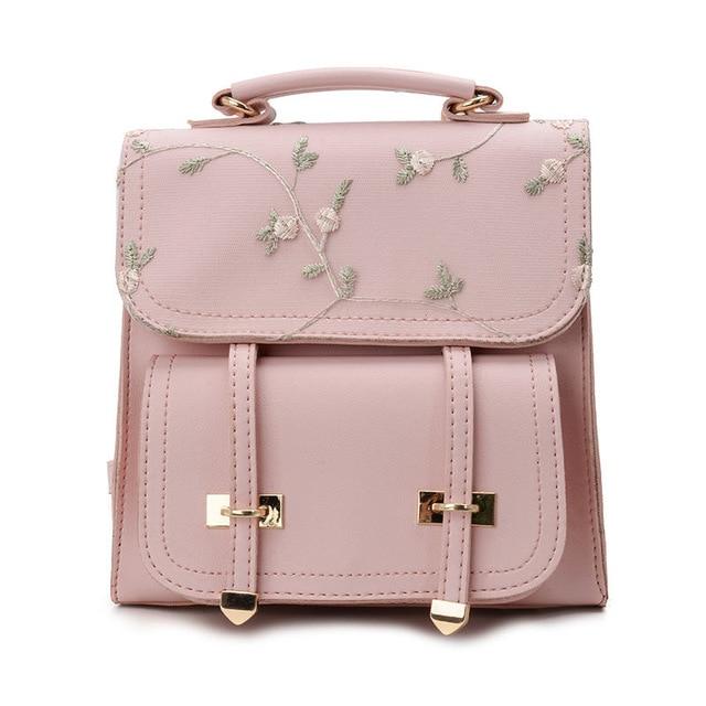 Floral Embroidery Leather Backpack Purse