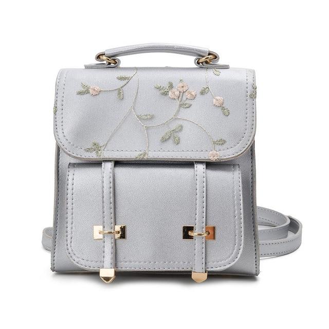 black leather backpack with flowers Backpack Purse, Floral Embroidery Vintage Faux Leather Backpack Purse — Pesann.com