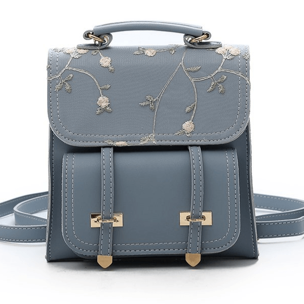 Floral Embroidery Leather Backpack Purse