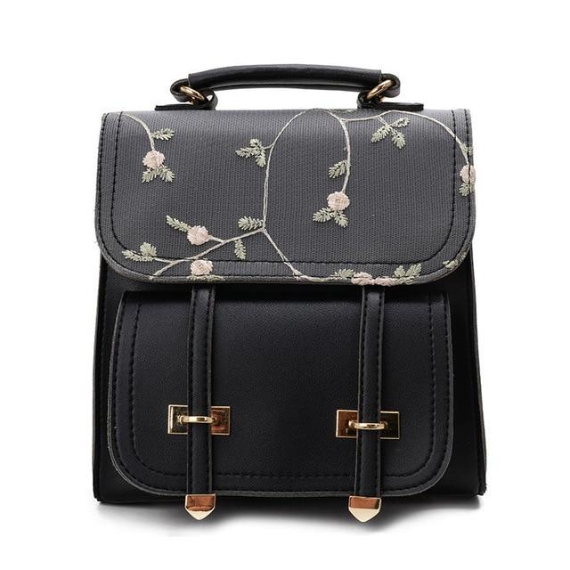 Leather Flower Embossed Rectangular Backpack, Handbags