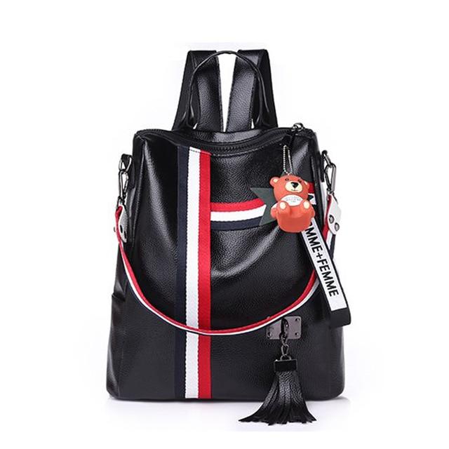 The Retro -  Faux Leather Striped Backpack
