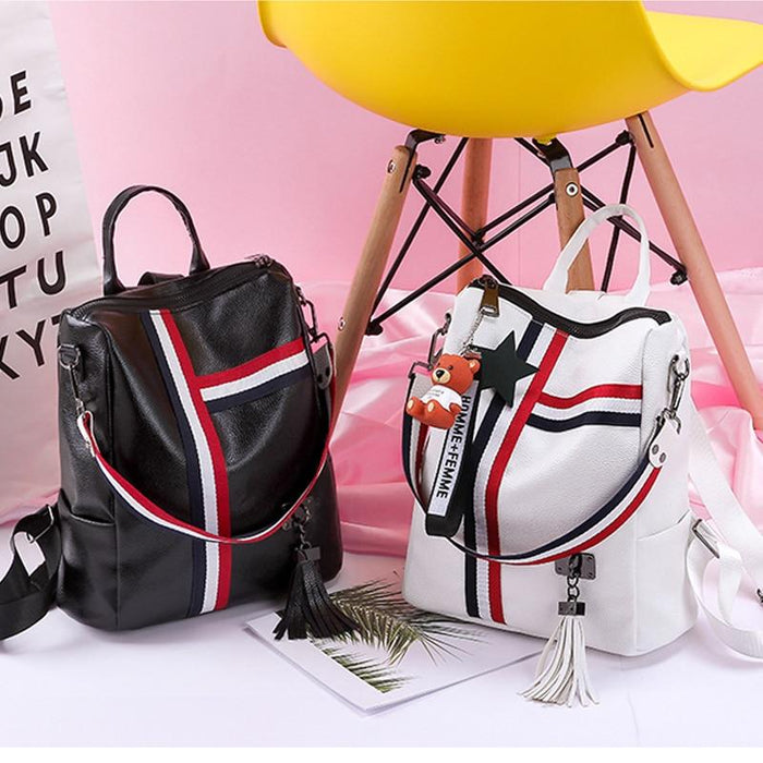 The Retro -  Faux Leather Striped Backpack