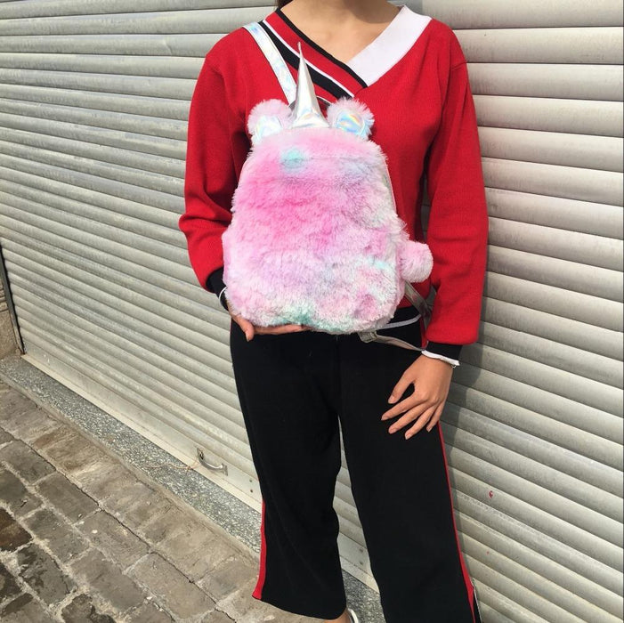Cute Unicorn Fluffy School Backpack