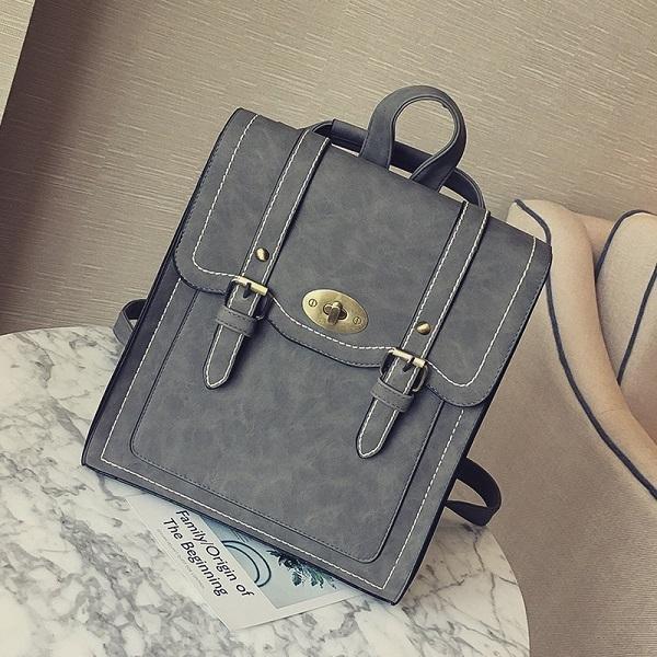 Vintage Faux Leather Buckle Backpack